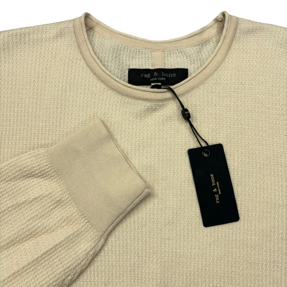 Rag & Bone Gregory Waffle Knit Sweater Mens XL Beige Merino Wool Crewneck NWT